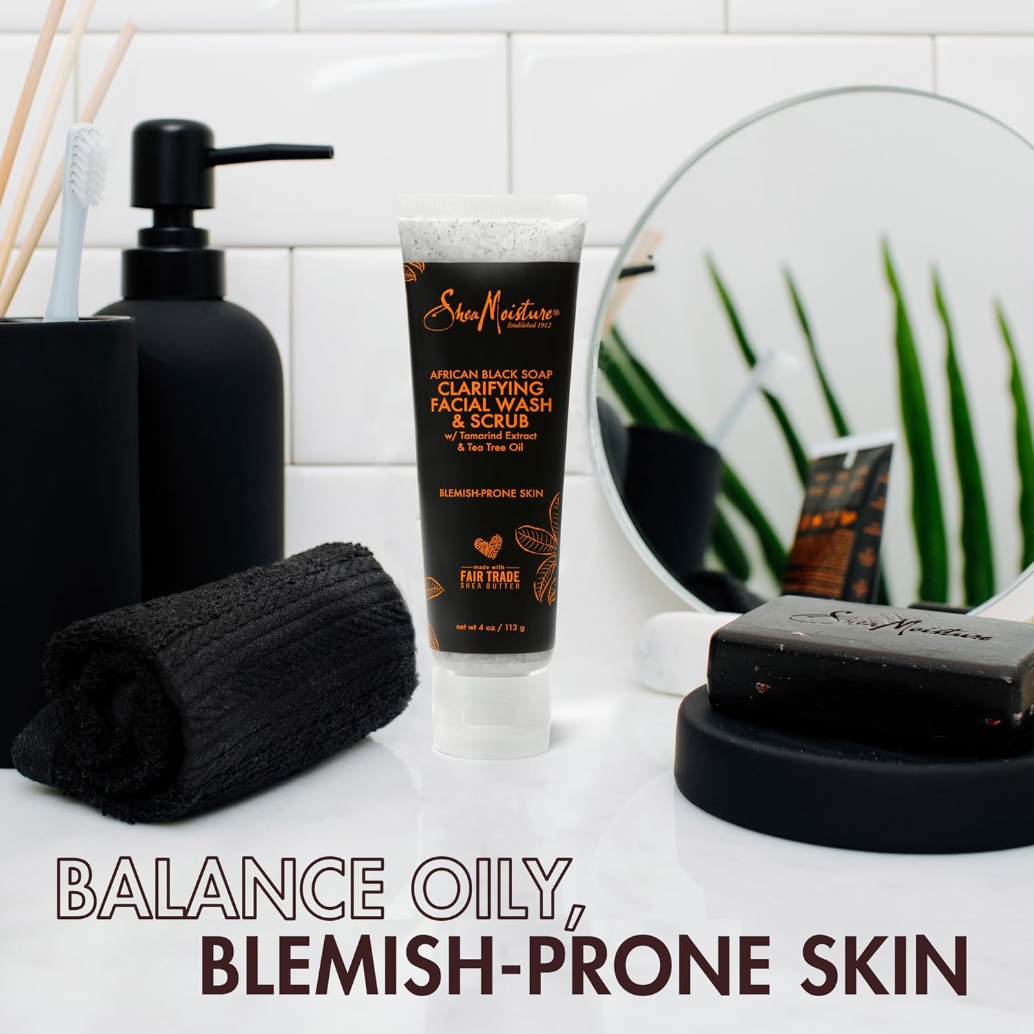 Facial Wash and Scrub African Black Soap for Blemish Prone Skin to Clarify Skin 4 Oz