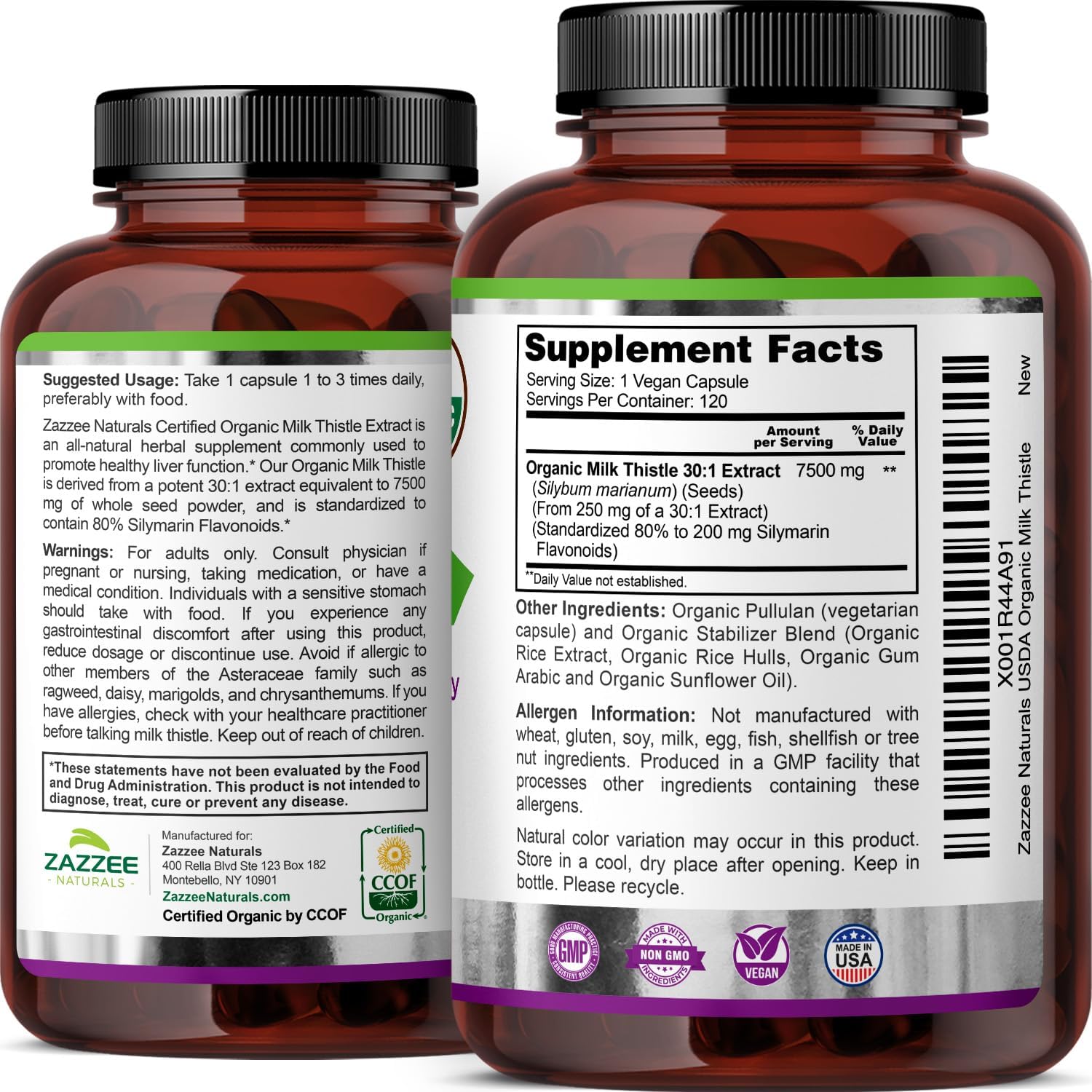 USDA Organic Milk Thistle 30:1 Extract, 7500 Mg Strength, 80% Silymarin Flavonoids, Standardized & Concentrated 30X Extract, 100% Vegetarian, All-Natural & Non-GMO