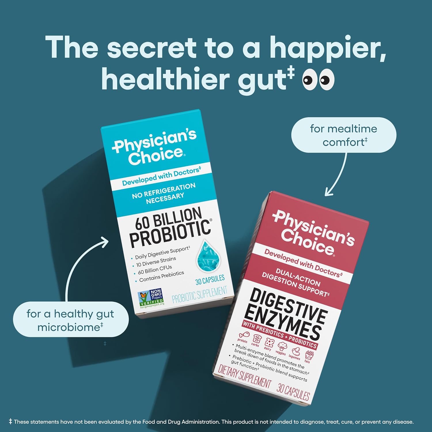 Physician's Choice Probiotics 60 Billion CFU - 10 Strains + Organic Prebiotics - Immune, Digestive & Gut Health - Supports Constipation, Diarrhea, Gas & Bloating