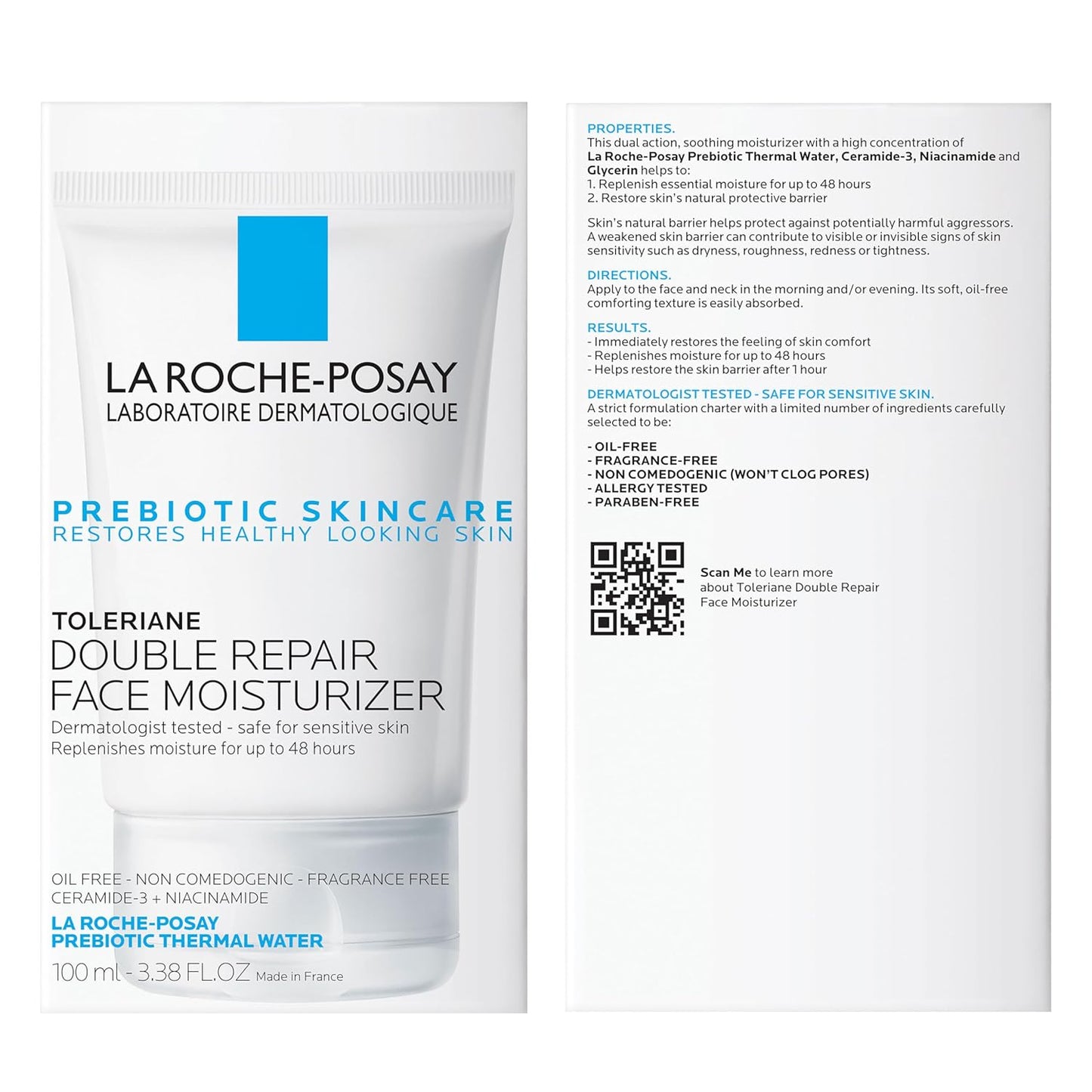 La Roche-Posay Toleriane Double Repair Face Moisturizer Cream w/Ceramide & Niacinamide for All Skin Types, Oil Free, Fragrance Free