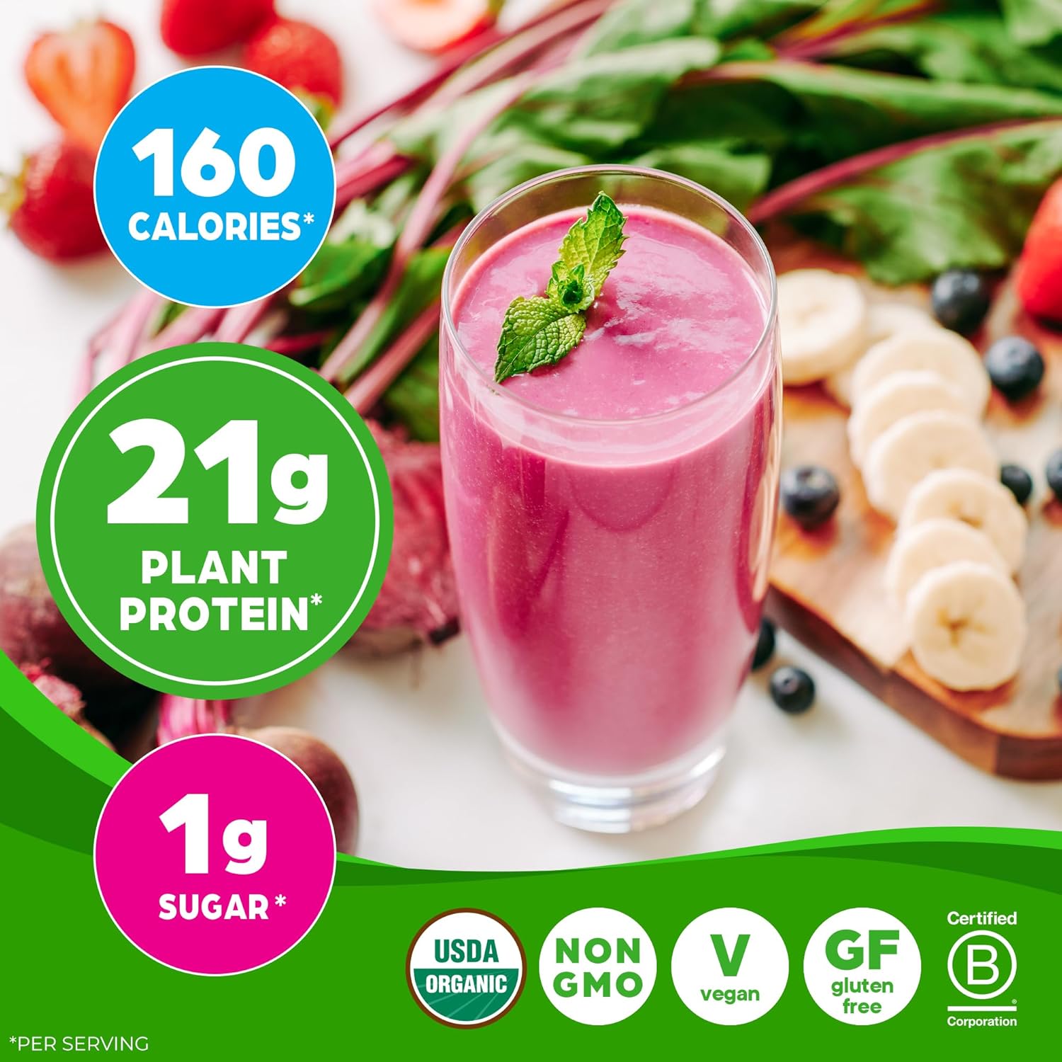 Orgain Organic Vegan Protein + 50 Superfoods Powder, Vanilla Bean - 21G Plant Based Protein, 8G Prebiotic Fiber, No Lactose Ingredients, Gluten Free, No Added Sugar, Non-GMO