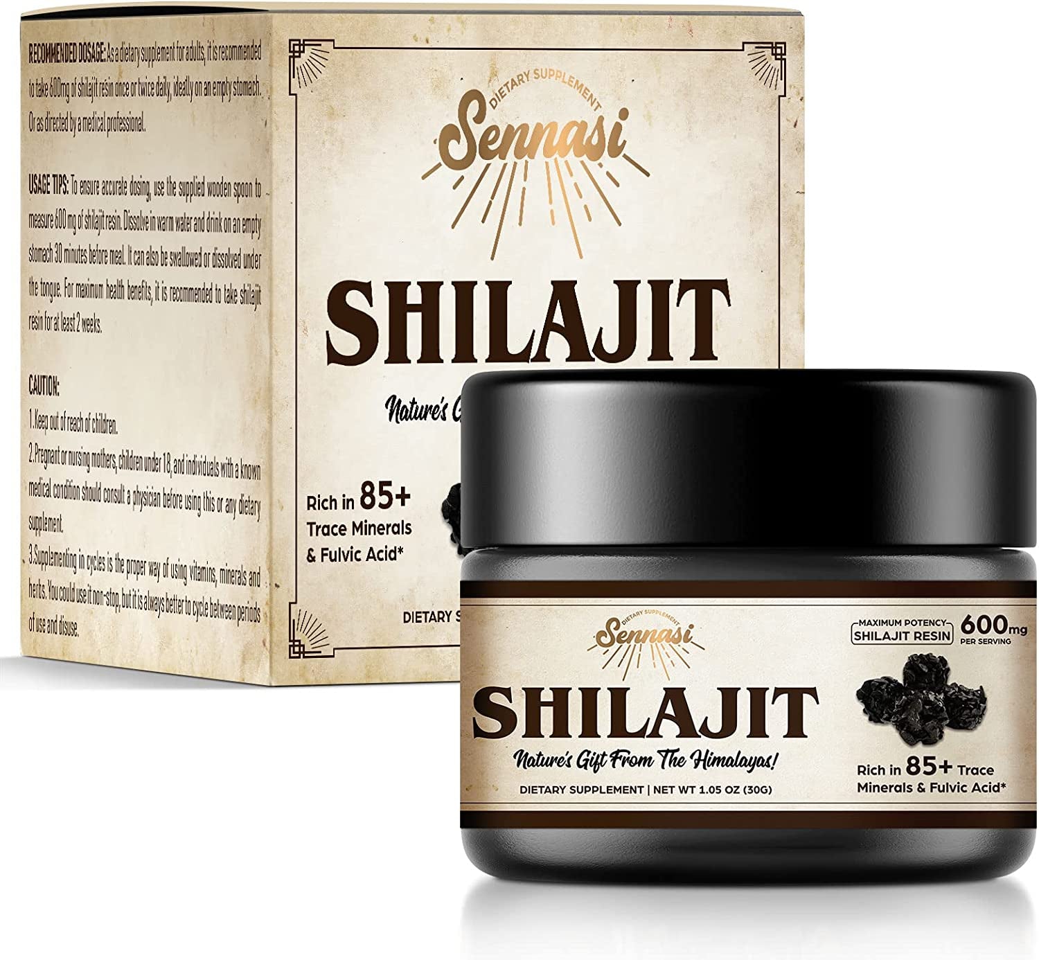 Shilajit Pure Himalayan Organic Shilajit Resin - 600Mg Maximum Potency Natural Organic Shilajit Resin with 85+ Trace Minerals & Fulvic Acid for Energy, Immune Support
