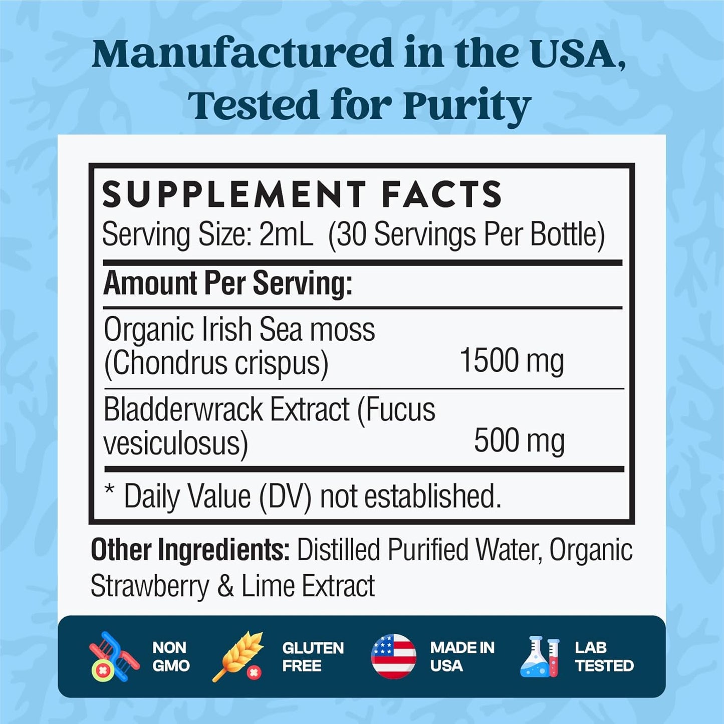 Organic Sea Moss Drops - 4X Stronger than Irish Sea Moss Gel, Capsules and Gummies - Joint Support - Superfood Supplement - Immune Support Supplement (Strawberry Lime, 60Ml)