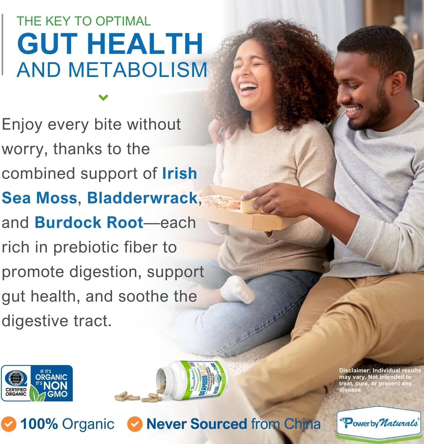 Sea Moss plus - USDA Organic Irish Sea Moss Capsules W/Wild Harvested Irish Seamoss, Bladderwrack & Burdock Root Immunity Supplement Sea Moss Pills for Adult 60Ct - 1 Pack