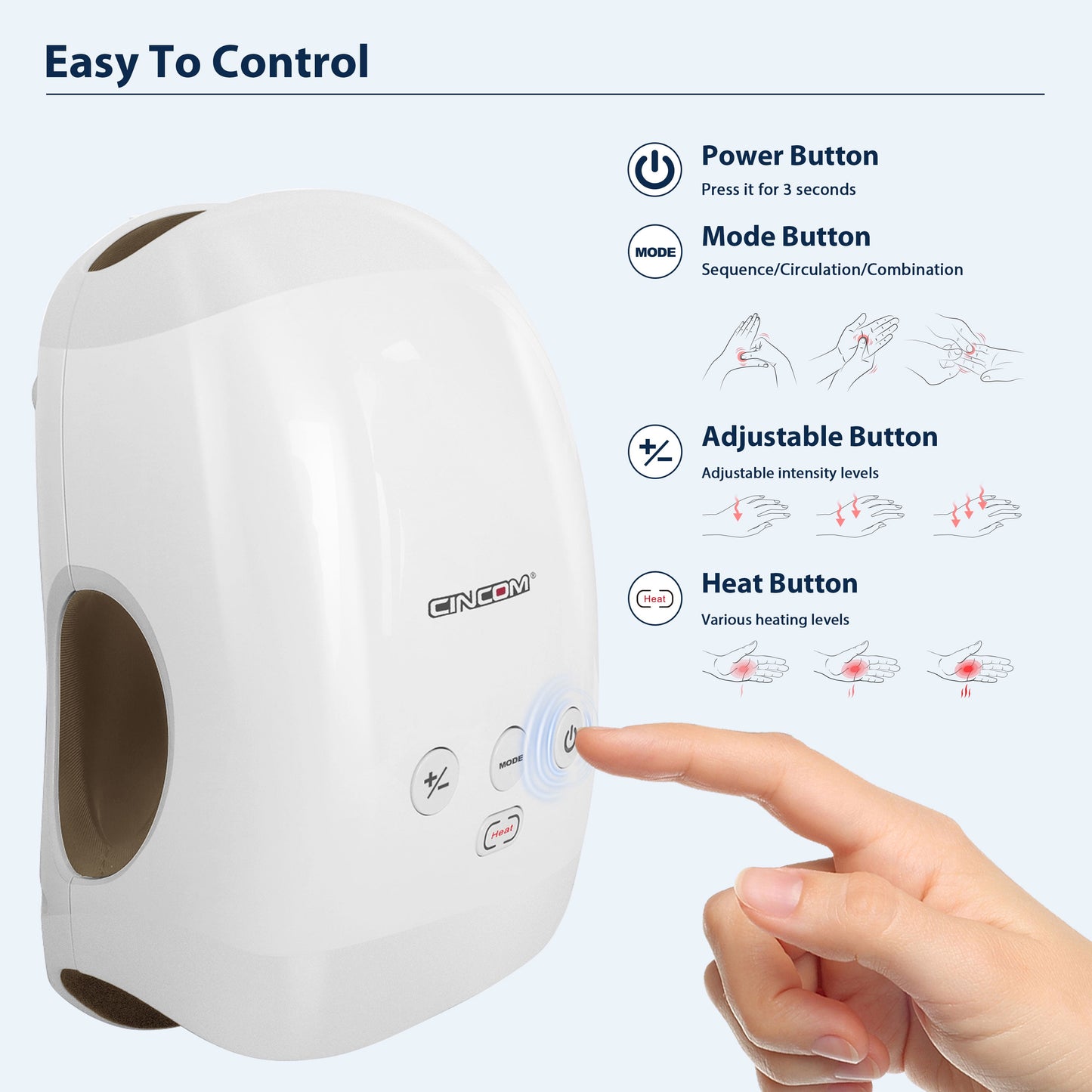 Cincom Cordless Hand Massager with Heat & 7 Massage Balls, Hand Massage for Pain Relief & Finger Numbness Relief