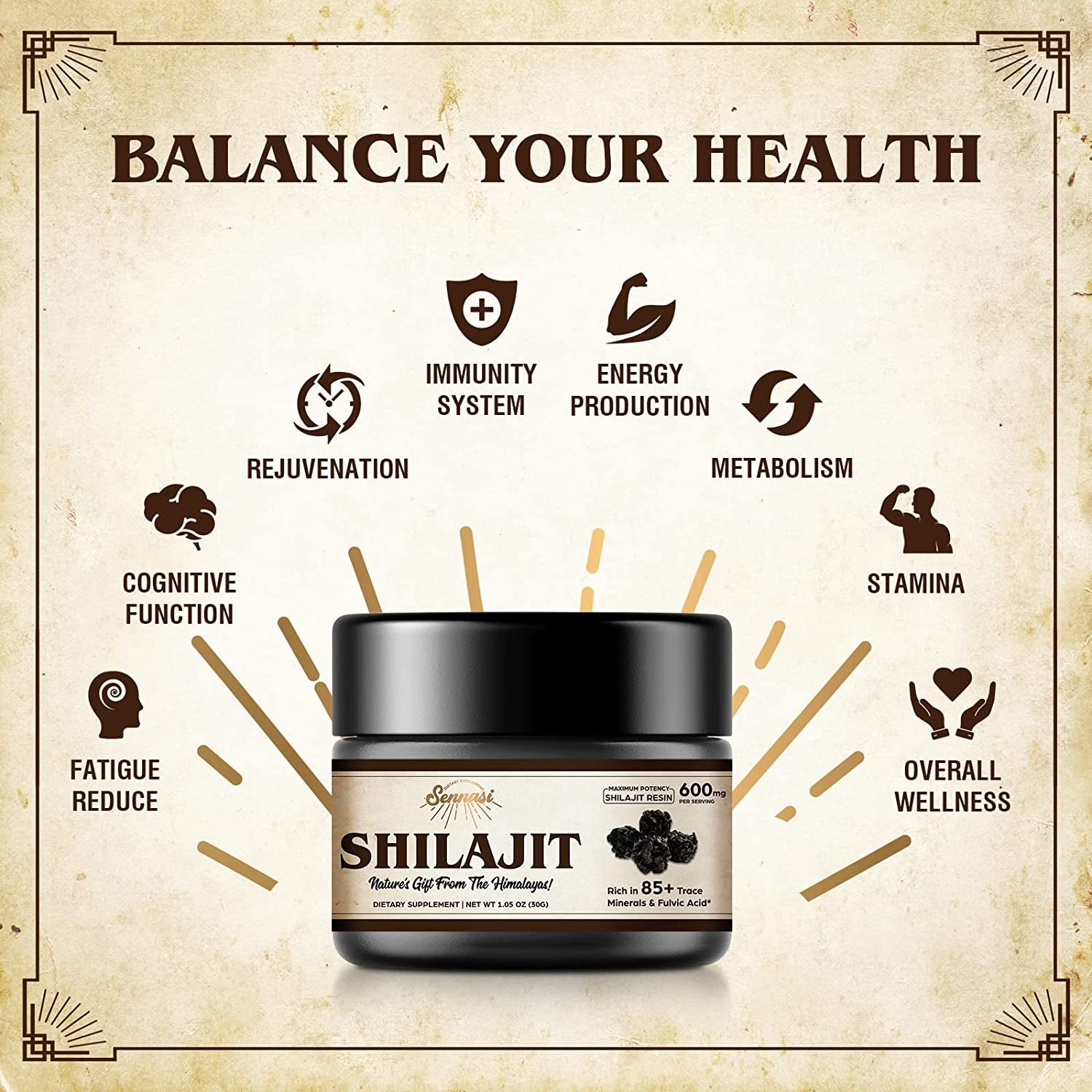Shilajit Pure Himalayan Organic Shilajit Resin - 600Mg Maximum Potency Natural Organic Shilajit Resin with 85+ Trace Minerals & Fulvic Acid for Energy, Immune Support