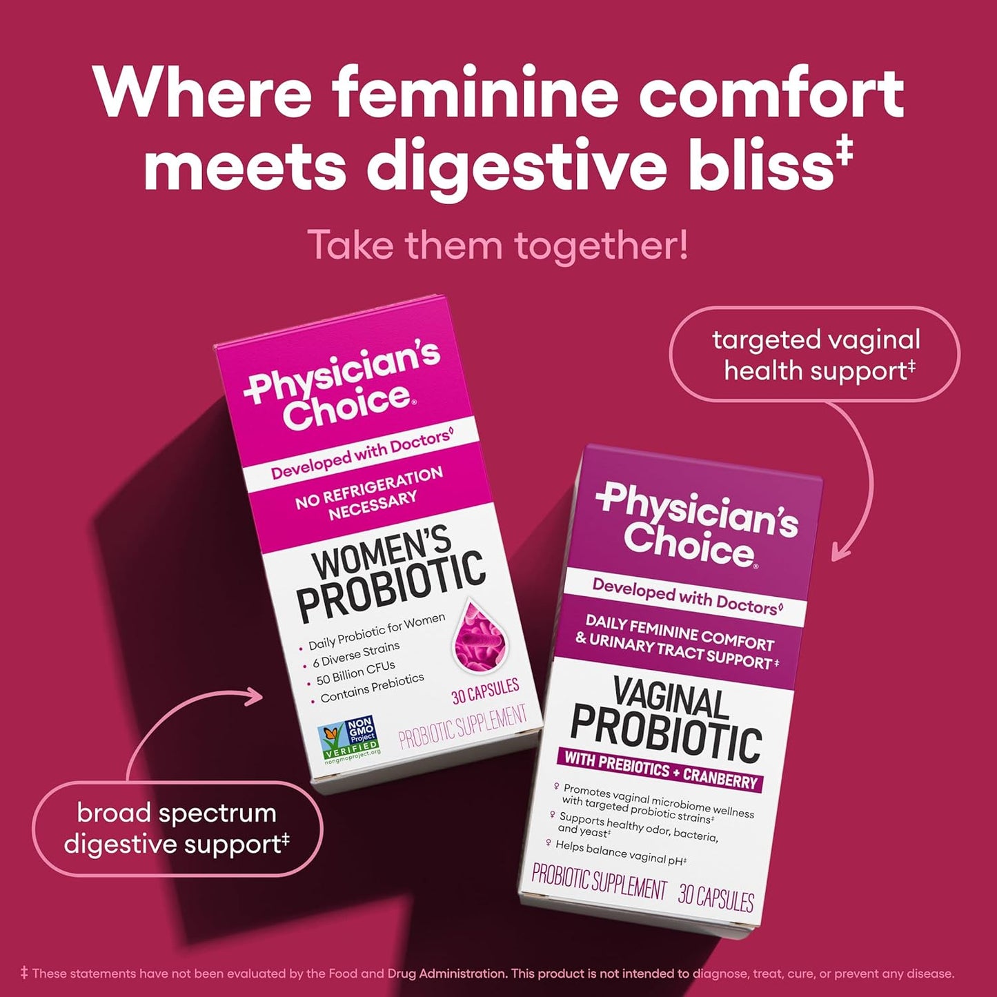 Physician's Choice Probiotics for Women - PH Balance, Digestive, UT & Feminine Health - 50 Billion CFU - 6 Unique Strains for Her - Organic Prebiotics, Cranberry Extract