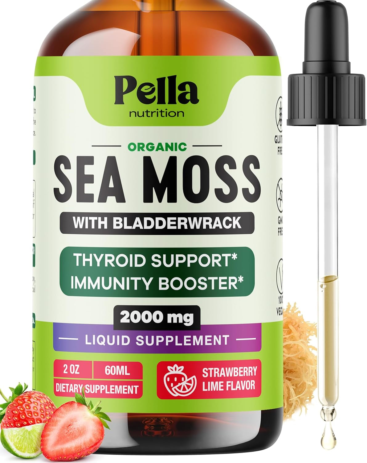 Organic Sea Moss Drops - 4X Stronger than Irish Sea Moss Gel, Capsules and Gummies - Joint Support - Superfood Supplement - Immune Support Supplement (Strawberry Lime, 60Ml)