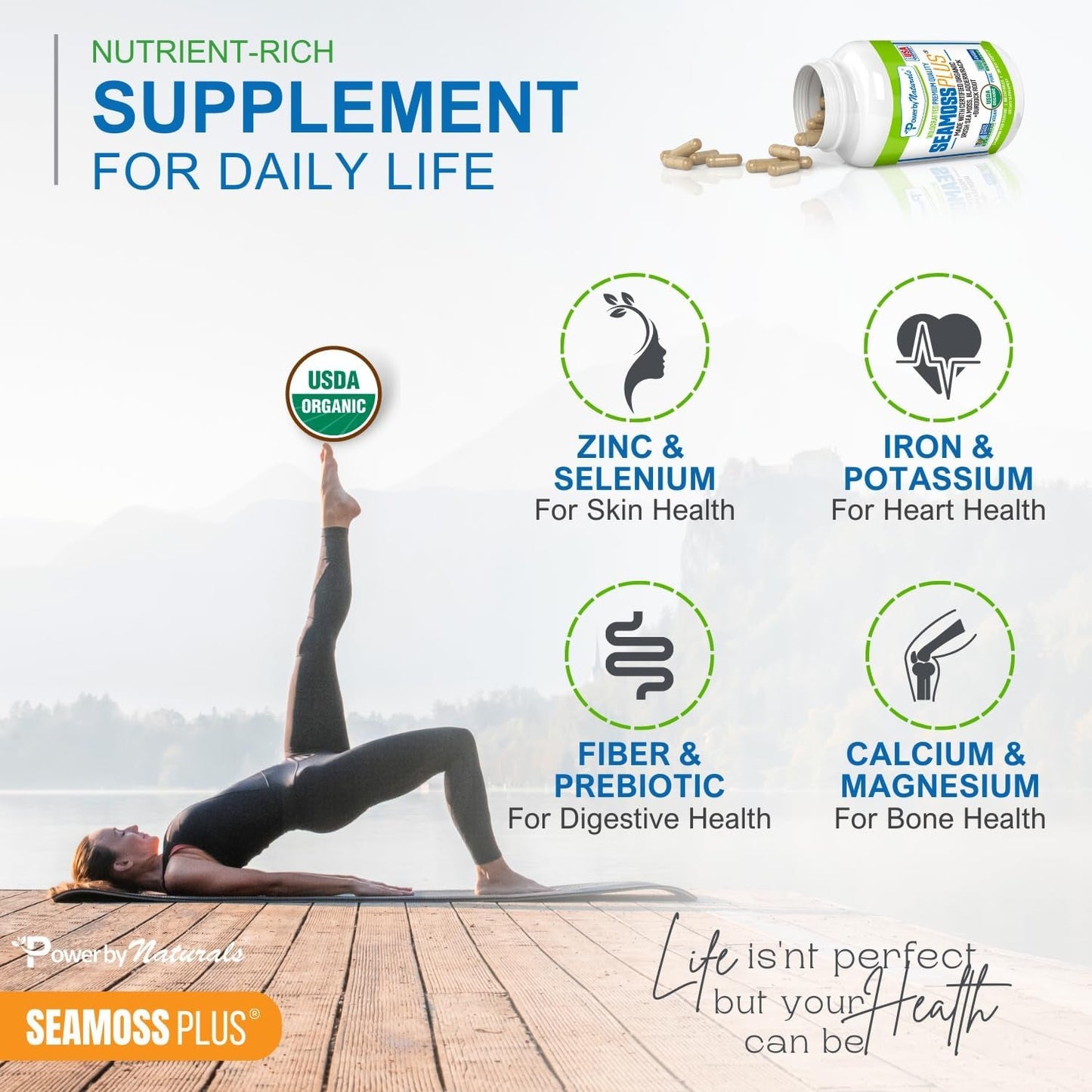 Sea Moss plus - USDA Organic Irish Sea Moss Capsules W/Wild Harvested Irish Seamoss, Bladderwrack & Burdock Root Immunity Supplement Sea Moss Pills for Adult 60Ct - 1 Pack