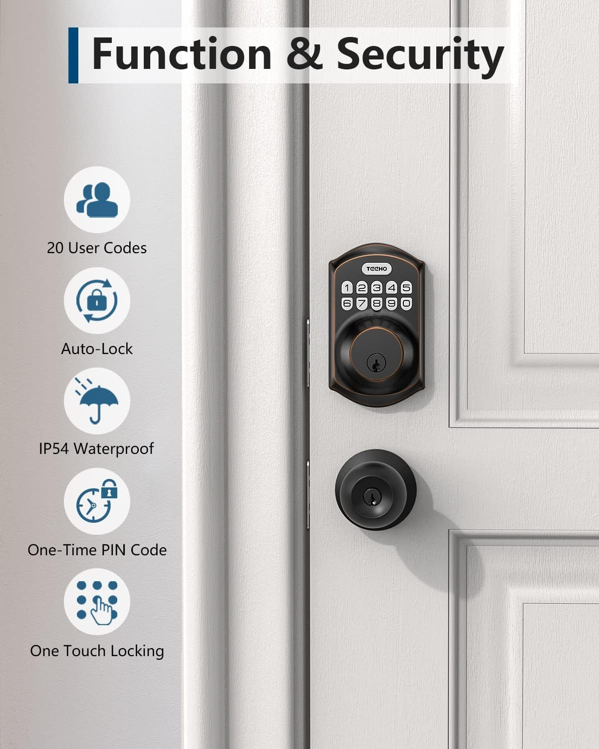 TEEHO TE001 Keyless Entry Door Lock with Keypad - Smart Deadbolt Lock for Front Door