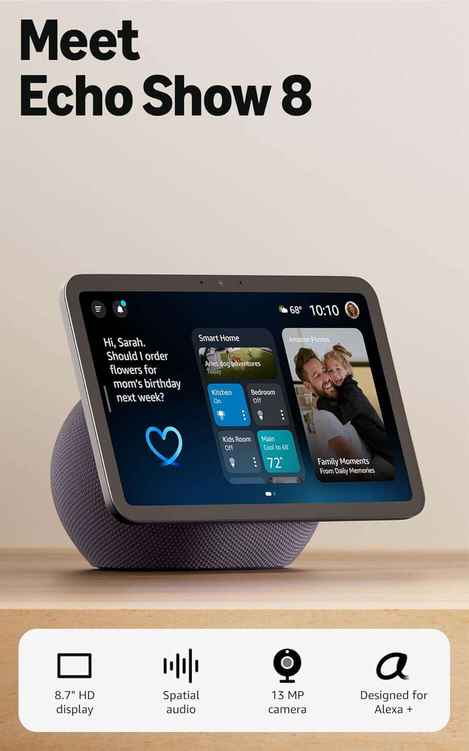 Echo Show 8 Smart Display with Alexa HD Touchscreen