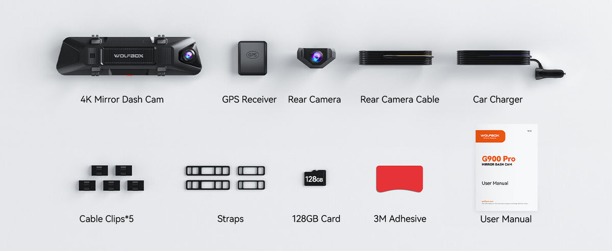 WolfBox G900 Pro 4K Mirror Dash Cam with GPS & Wi-Fi