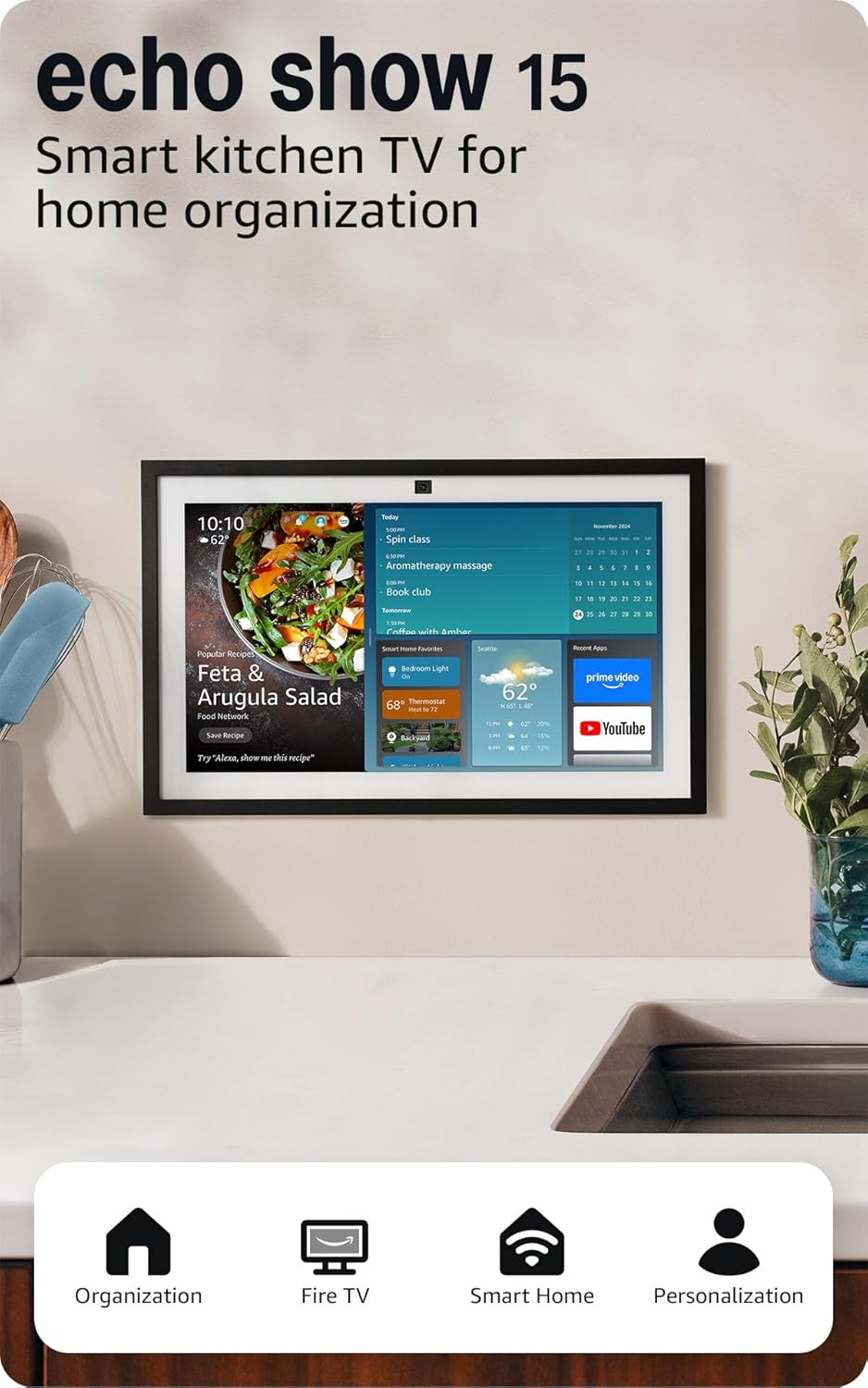 Echo Show 15 Smart Display with Alexa for Home Organization