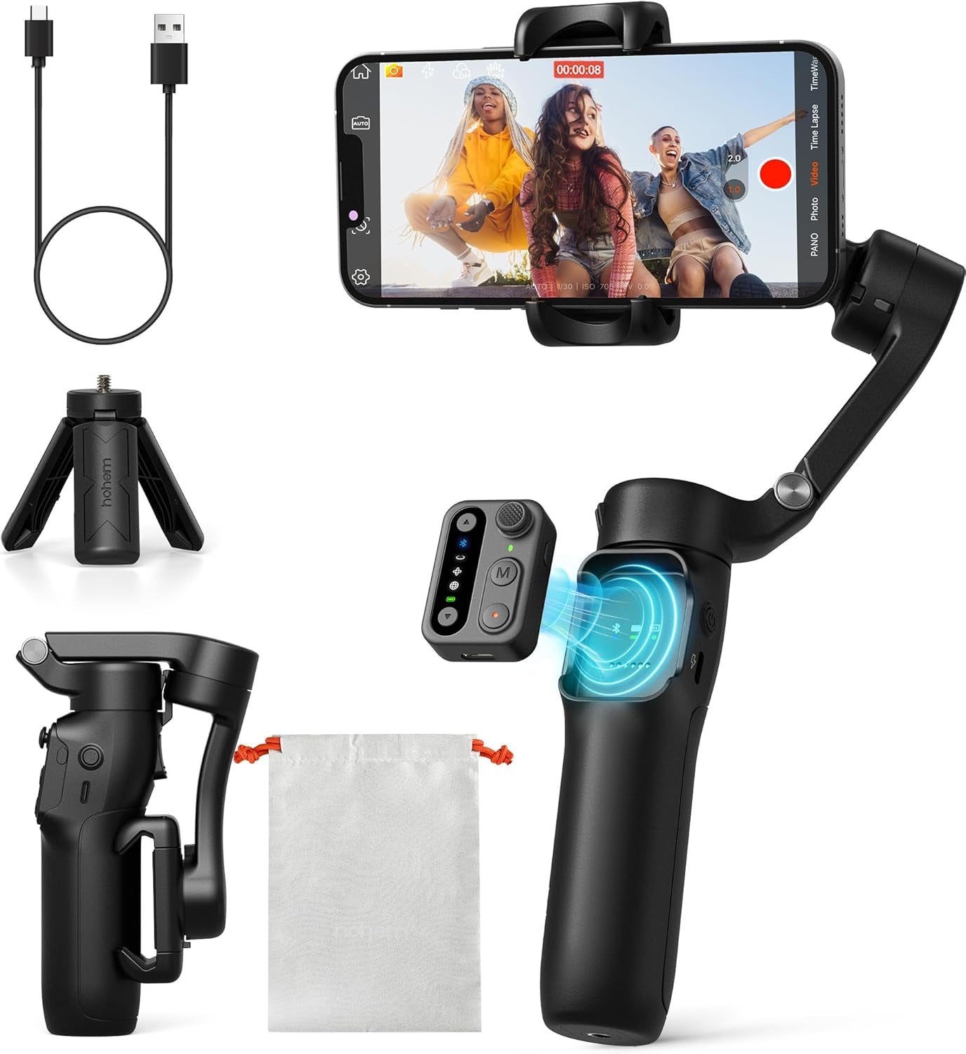 Hohem Isteady X3 SE Gimbal Phone Stabilizer with Detachable Remote Control - Foldable 3-Axis - Ideal for Travel Vlogging