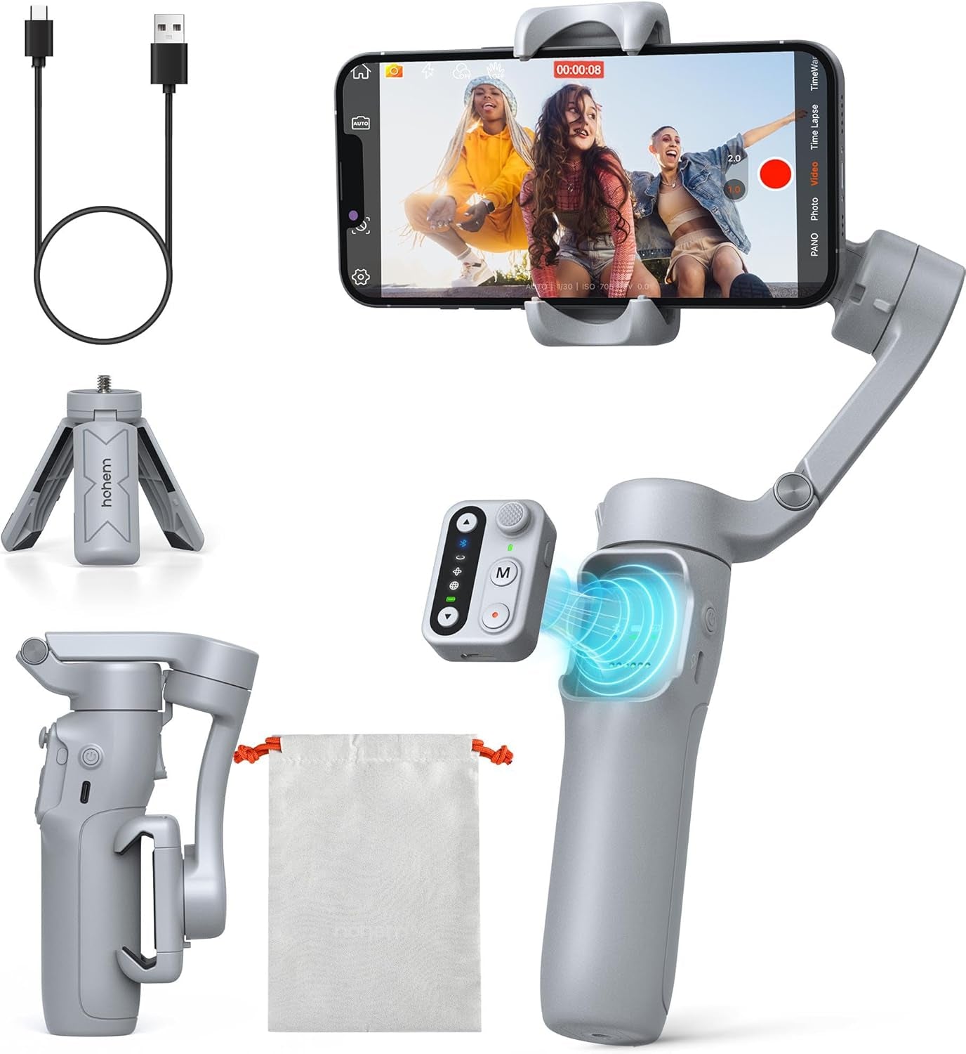 Hohem Isteady X3 SE Gimbal Phone Stabilizer with Detachable Remote Control - Foldable 3-Axis - Ideal for Travel Vlogging