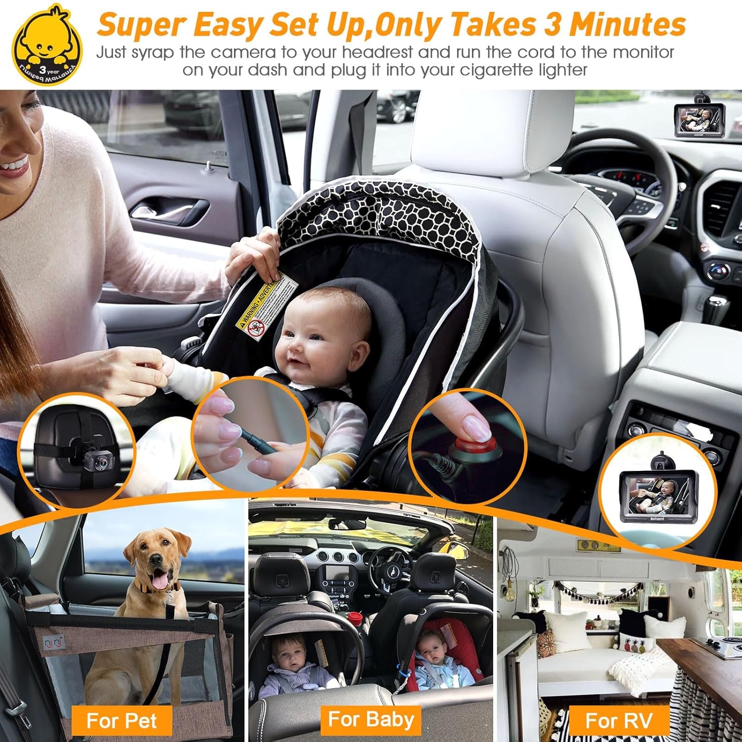 DoHonest Baby Car Camera HD 1080P - Rear-Facing Car Baby Monitor - Anti-Glare Display - Adds Safety for Kids & Infants