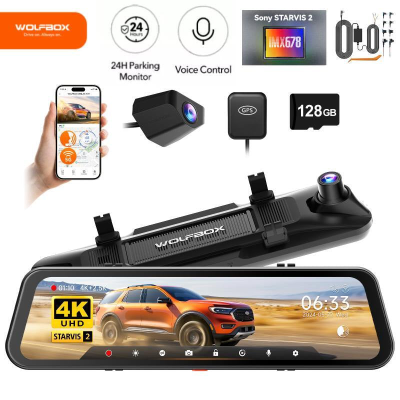 WolfBox G900 Pro 4K Mirror Dash Cam with GPS & Wi-Fi