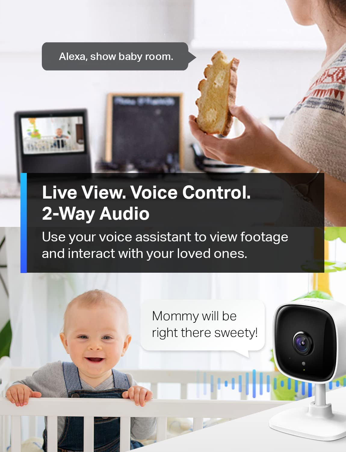 Tapo 1080P Indoor Security Camera - Baby Monitor or Dog Camera W/Motion Detection - 2-Way Audio - Night Vision