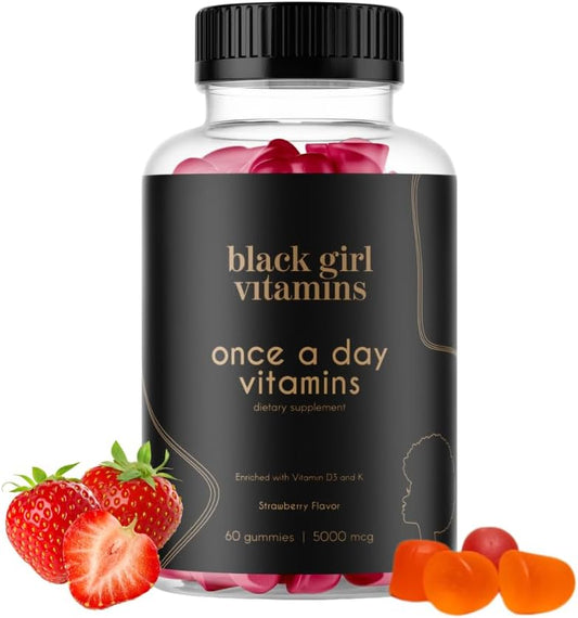 Black Girl Vitamins Once a Day Women's Multivitamin Gummy - Vitamin A, B, C, E & Zinc - Vegan - Gluten-Free - Made in the USA 