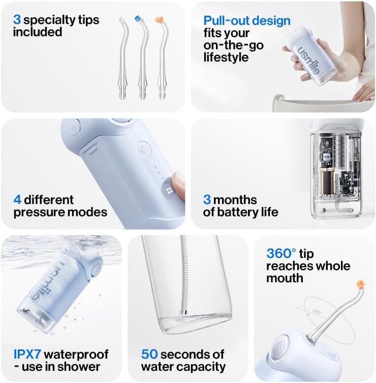 Usmile C10 Portable Water Flosser - Travel-Friendly - Dentist-Recommended for Braces, Implants & Sensitive Gums
