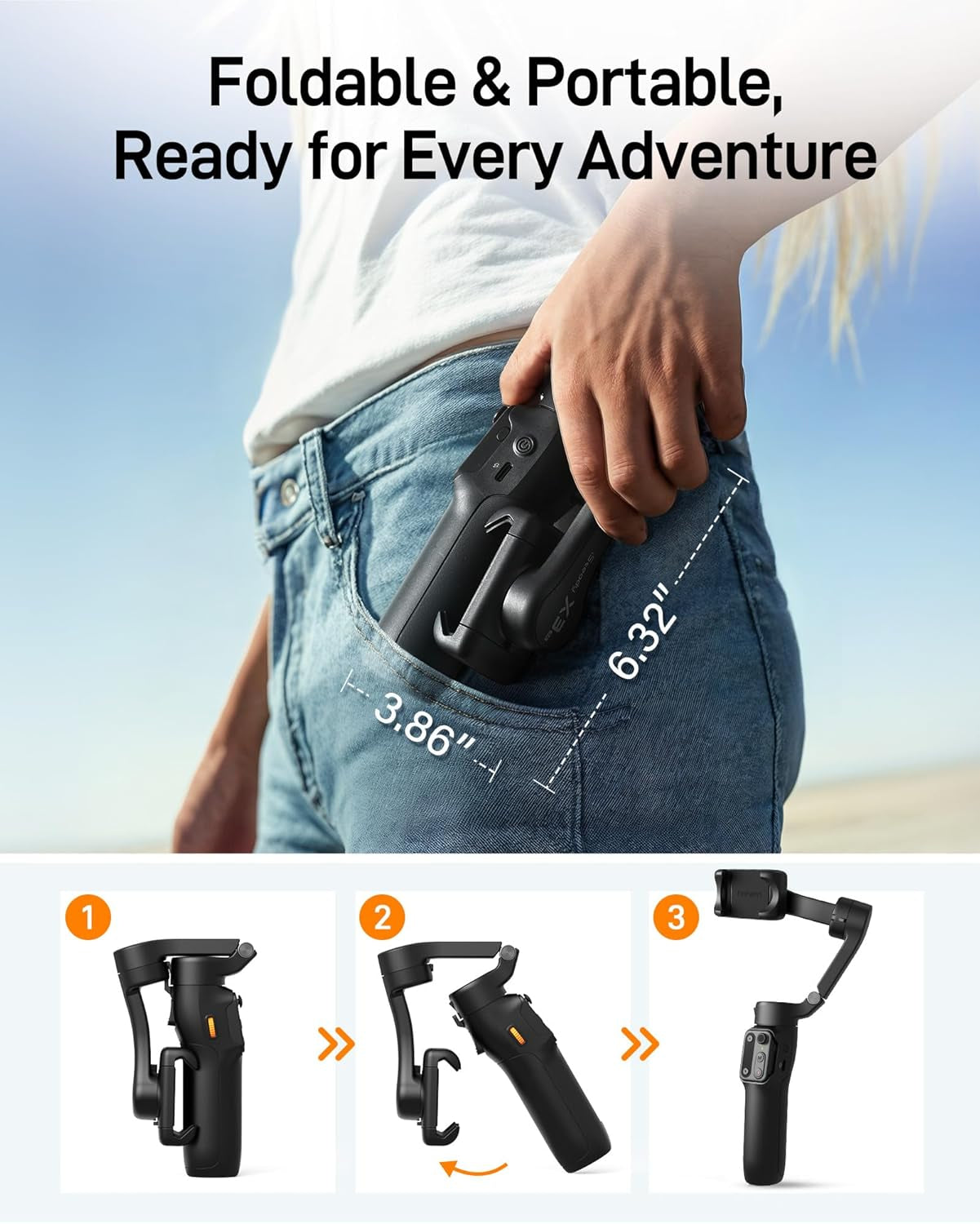 Hohem Isteady X3 SE Gimbal Phone Stabilizer with Detachable Remote Control - Foldable 3-Axis - Ideal for Travel Vlogging