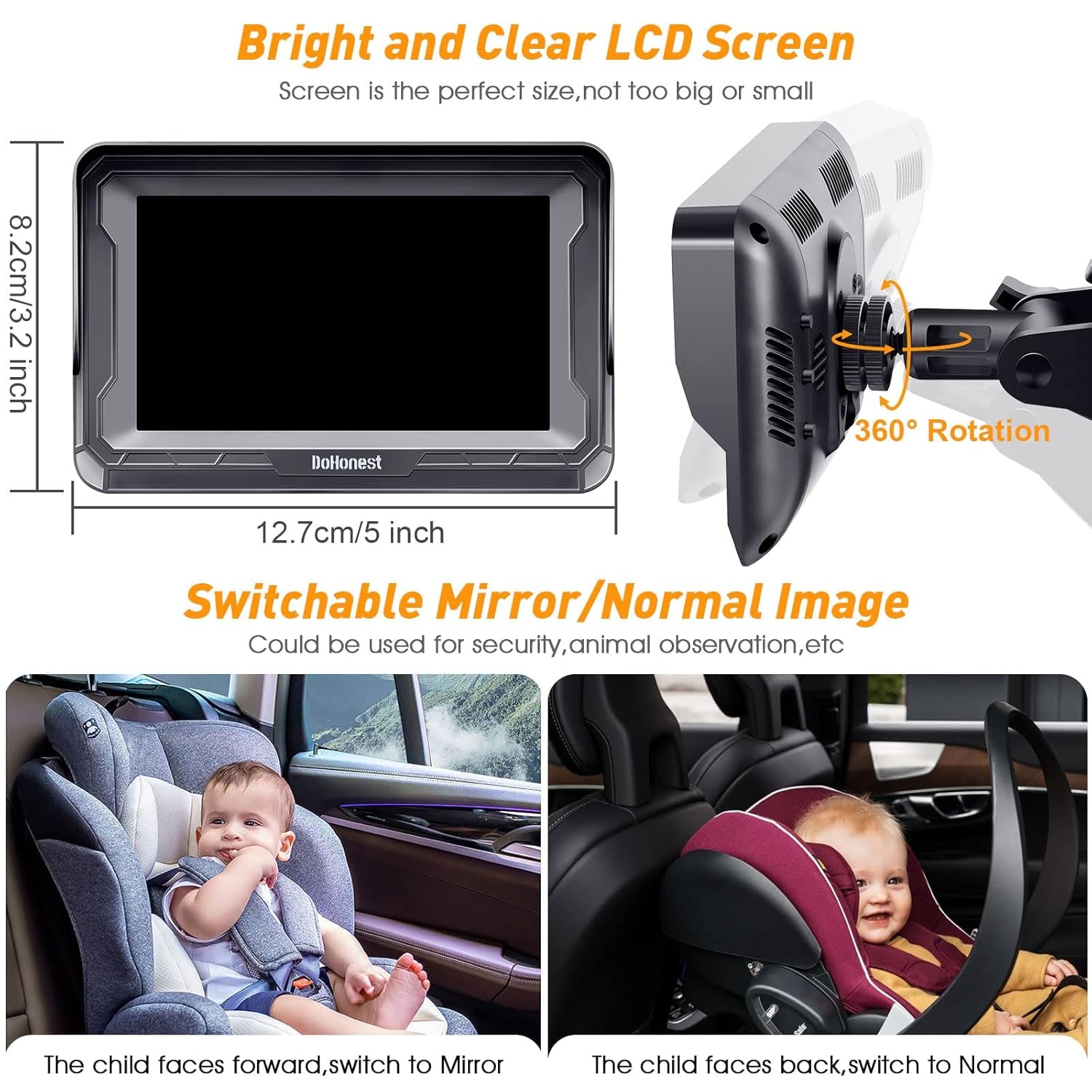 DoHonest Baby Car Camera HD 1080P - Rear-Facing Car Baby Monitor - Anti-Glare Display - Adds Safety for Kids & Infants