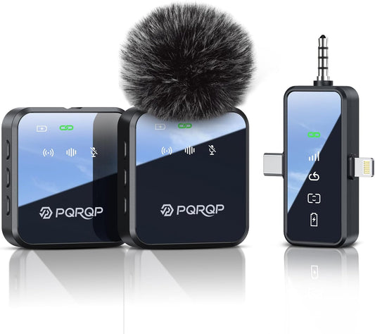 3 in 1 Microphone for Iphone/Android/Camera, Wireless Lavalier Microphone, 328Ft Transmission, 18H Battery Life, Mini Microphone for Record Interview, Vlogs, Youtube, Tiktok