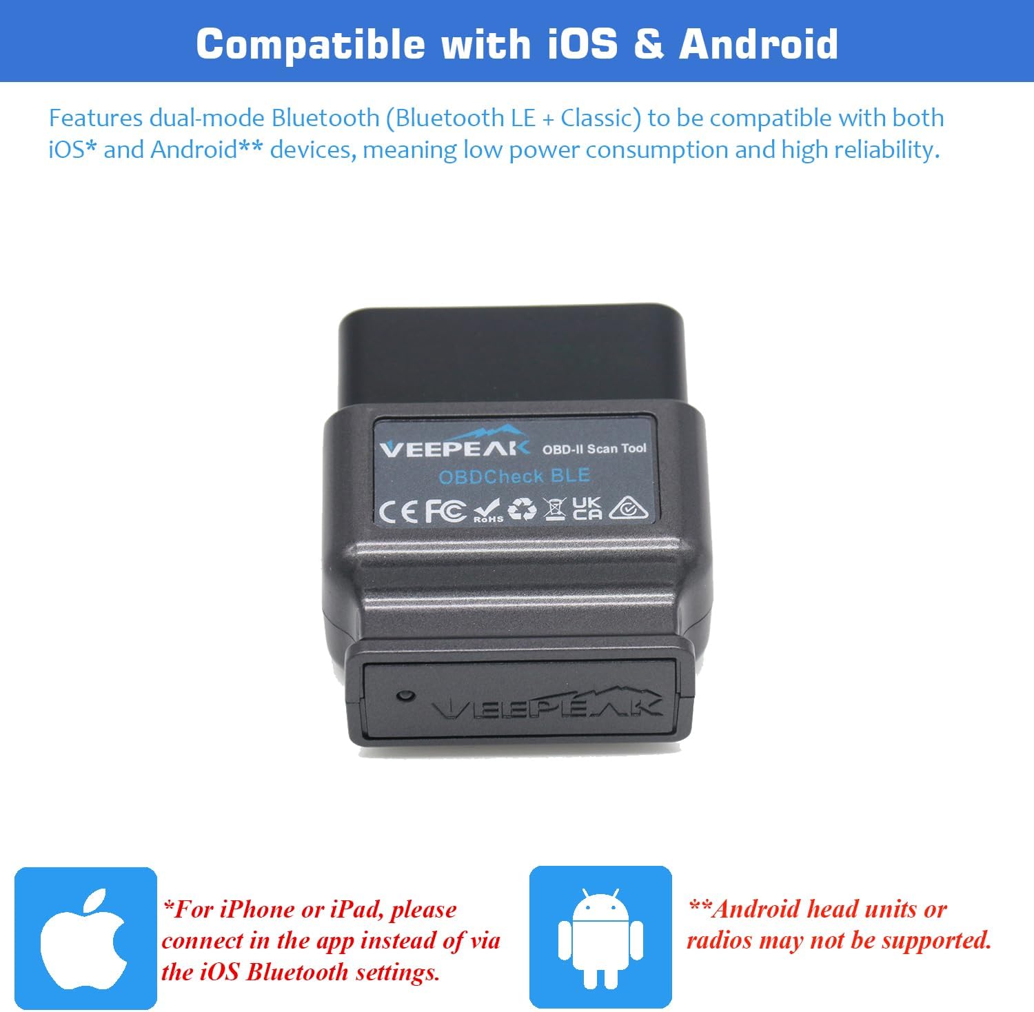 VeePeak BLE Bluetooth OBD II Diagnostic Scan Tool for iOS