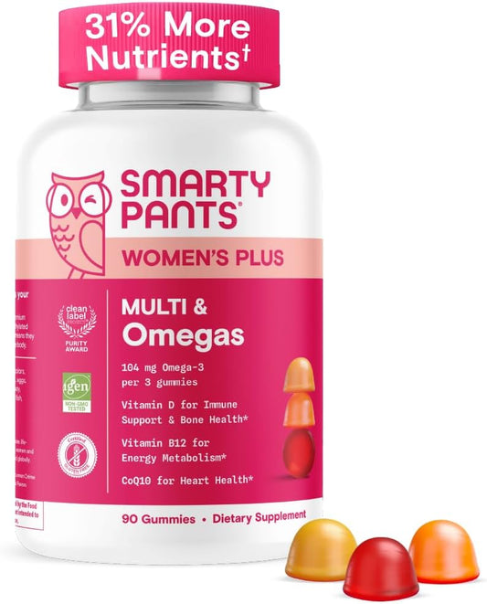 Smarty Pants Women's Plus Multivitamin Gummies - Omega 3 (DHA/EPA), Methylfolate, Coq10, Vitamin D3, C, Vitamin B12, B6, A, K & Zinc - Gluten Free - Adults