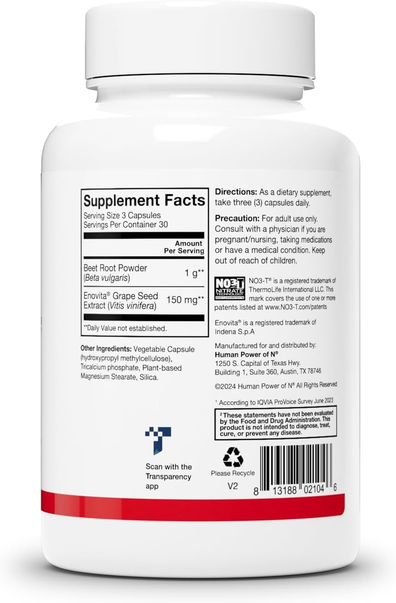 HumanN Superbeets Beet Root Quick Release Capsules 1000Mg - Helps Support Nitric Oxide Production, Blood Pressure, & Heart Health - Non-GMO