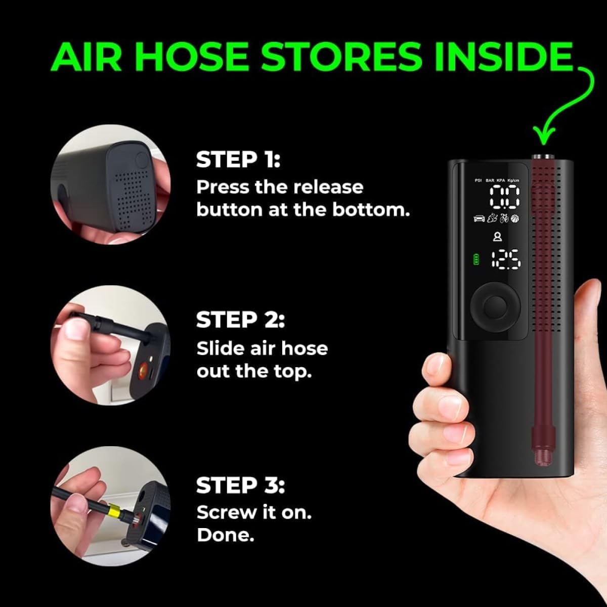 Airmoto Portable Air Pump Tire Inflator - Digital Pressure Gauge, LED Light, & Auto Shut-Off Function 