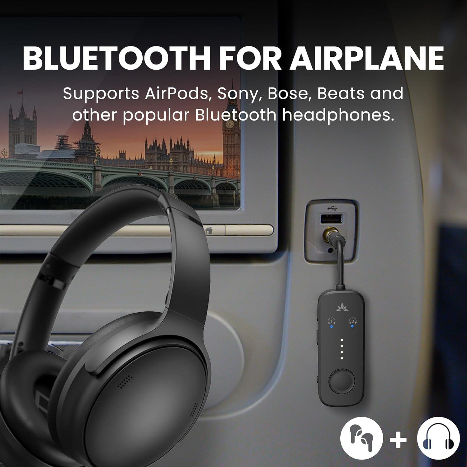 Avantree Relay Premium Airplane Bluetooth Adapter Transmitter