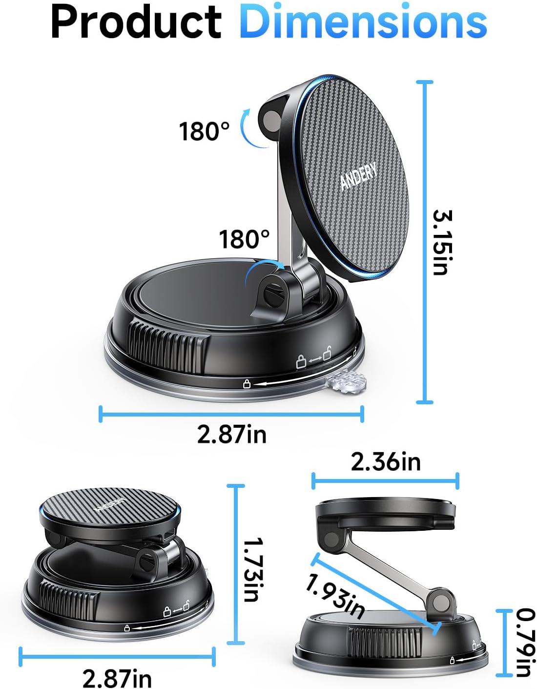 ANDERY MagSafe Car Mount Charger for Fast Wireless Charging - iPhone Only