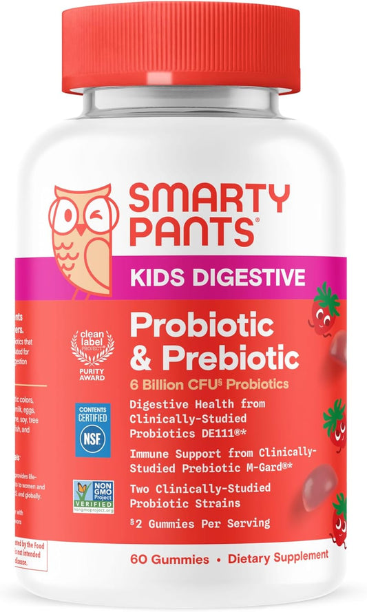 Smarty Pants Kids Probiotic & Prebiotic Gummies for Digestive Health - Clinically Studied Prebiotic for Immune Support - Ages 3+