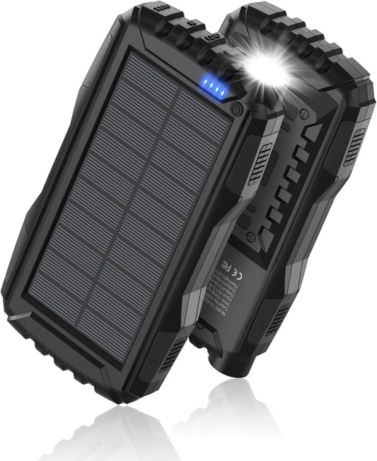Portable Solar Power Charger Bank - 42800Mah Power Bank, External Battery Pack 5V3.1A Qc 3.0, Fast Charger Built-In Super Bright Flashlight