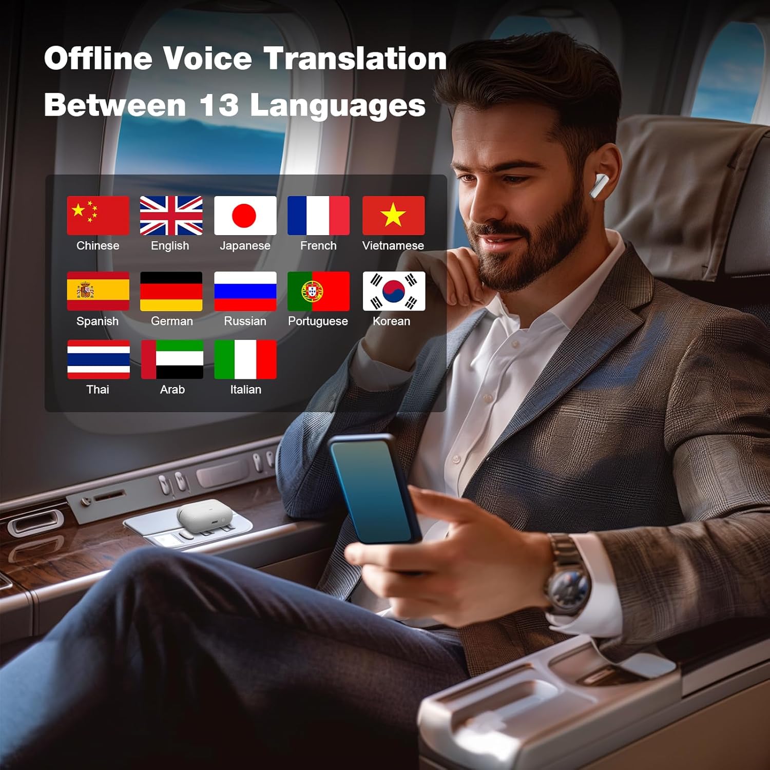 IAMJOY Language Translation Earbuds - 163 Language & Accents - Hybrid Dual Noise Cancelling Earbuds for Travel & Business 
