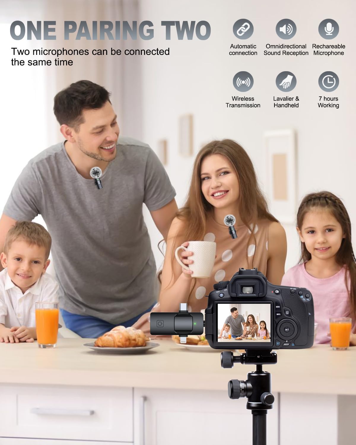 PQRQP 3 in 1 Professional Wireless Lavalier Microphone for iPhone & Android - Crystal Clear Sound Quality for Recording - Content Creation 