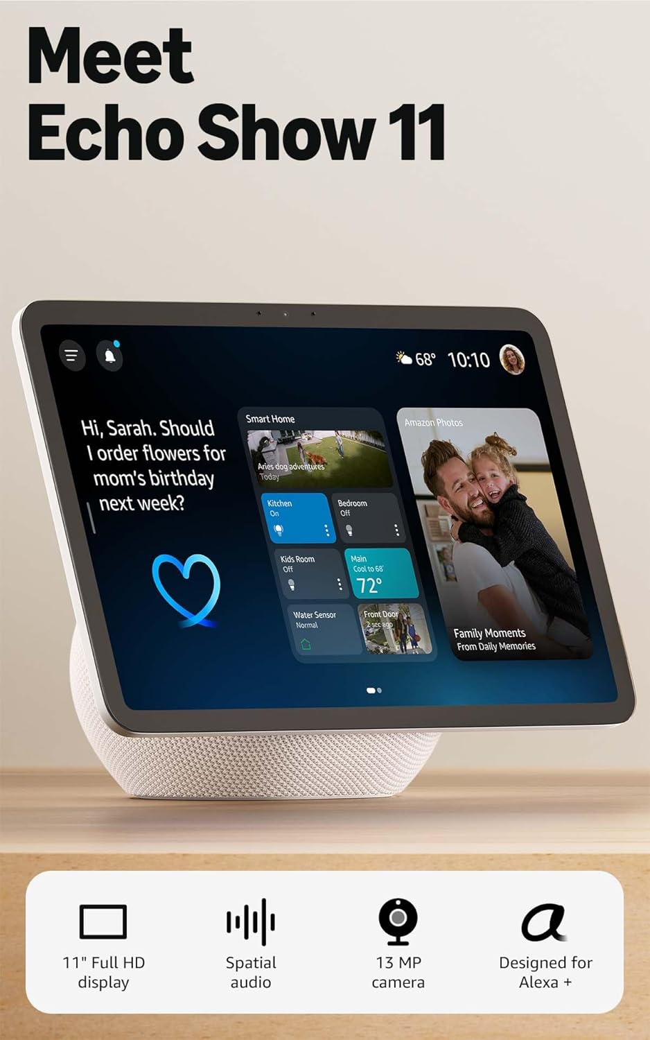 Echo Show 11 Smart Display with Alexa & HD Touchscreen