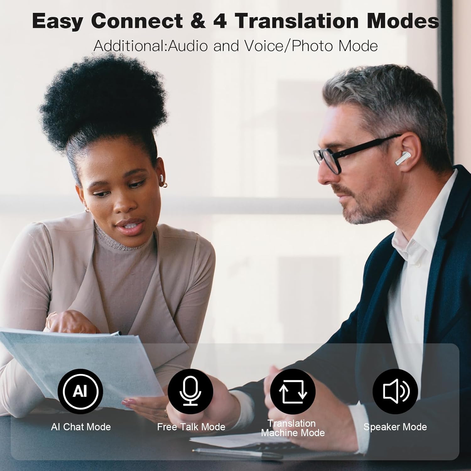 IAMJOY Language Translation Earbuds - 163 Language & Accents - Hybrid Dual Noise Cancelling Earbuds for Travel & Business 