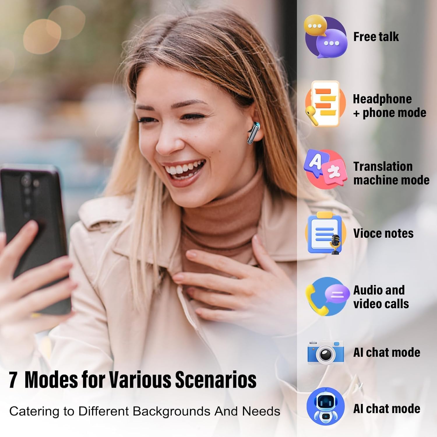 AI Language Translation Earbuds with Real-Time Voice Translator