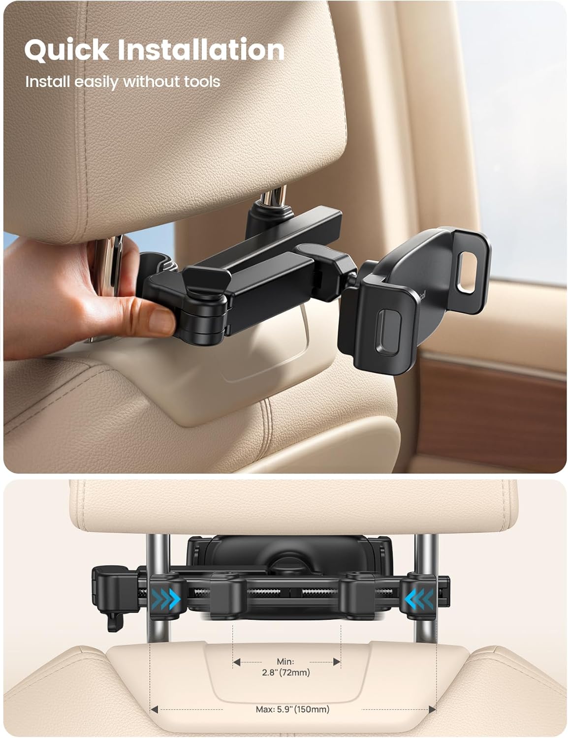 Lamicall Car Headrest Tablet Holder - Adjustable Tablet Car Mount for Back Seat 
