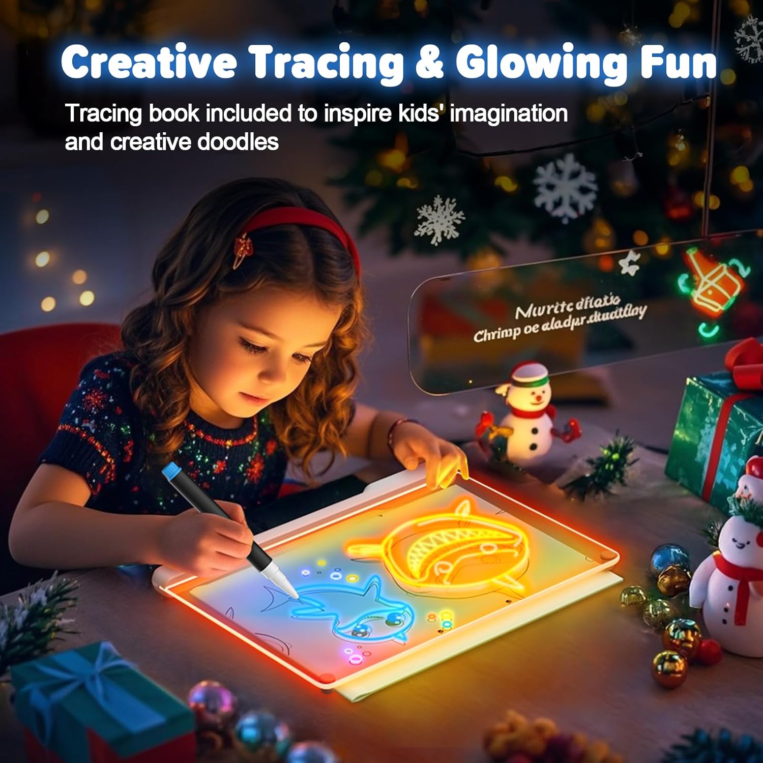 Geokay 16-Inch Rechargeable Doodle Glow LED Note Board - 7-Color Light Modes - With Built-In Stand - Perfect For Kids