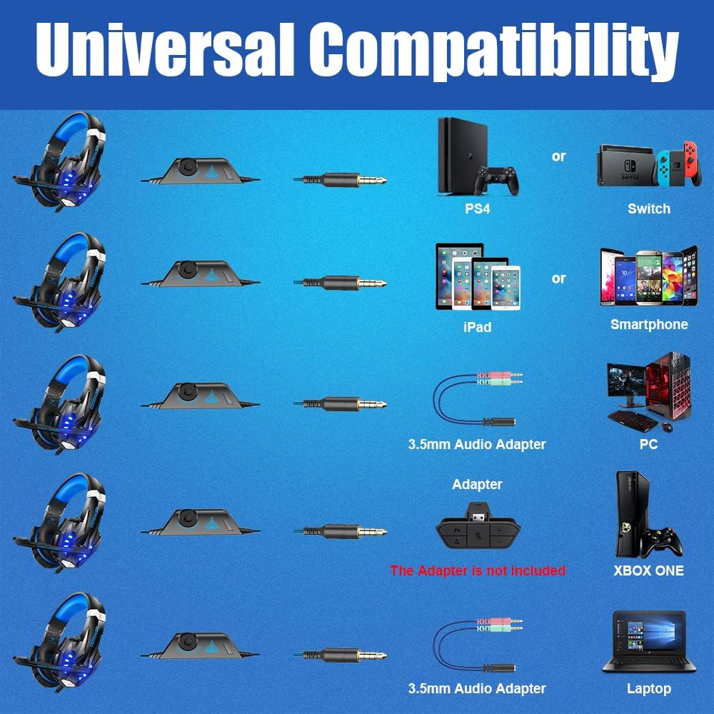 BENGOO G9000 Stereo Gaming Headset for PS4, PS5, PC, Xbox - Noise Cancelling - 7.1 Surround Sound