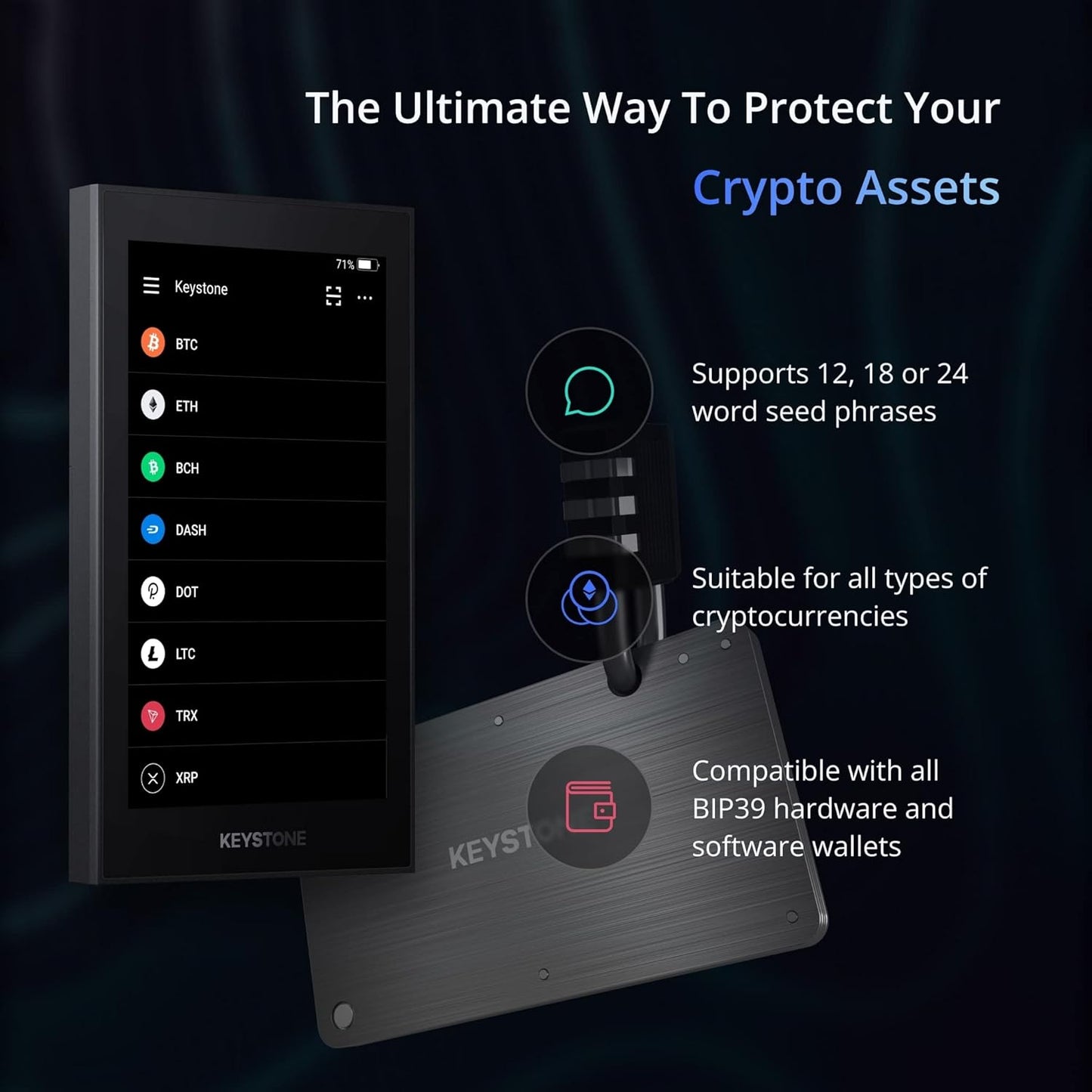 KEYSTONE Crypto Seed Storage Metal Wallet - Cold Storage Backup - 24 Words Key Phrase Storage