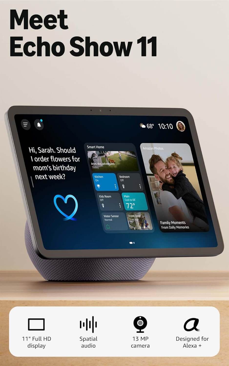 Echo Show 11 Smart Display with Alexa & HD Touchscreen
