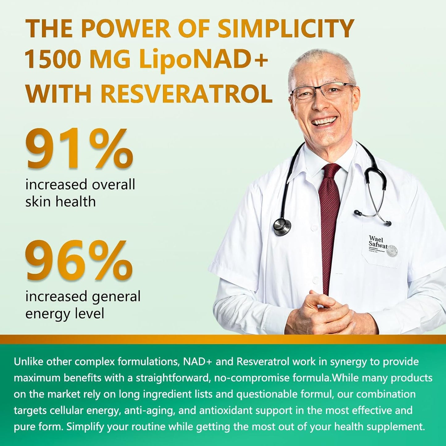 UNcena NAD+ Nicotinamide Riboside with Resveratrol - Liposomal NAD Supplement 1500Mg - Support Cellular Health, Stamina & Healthy Aging for Women & Men