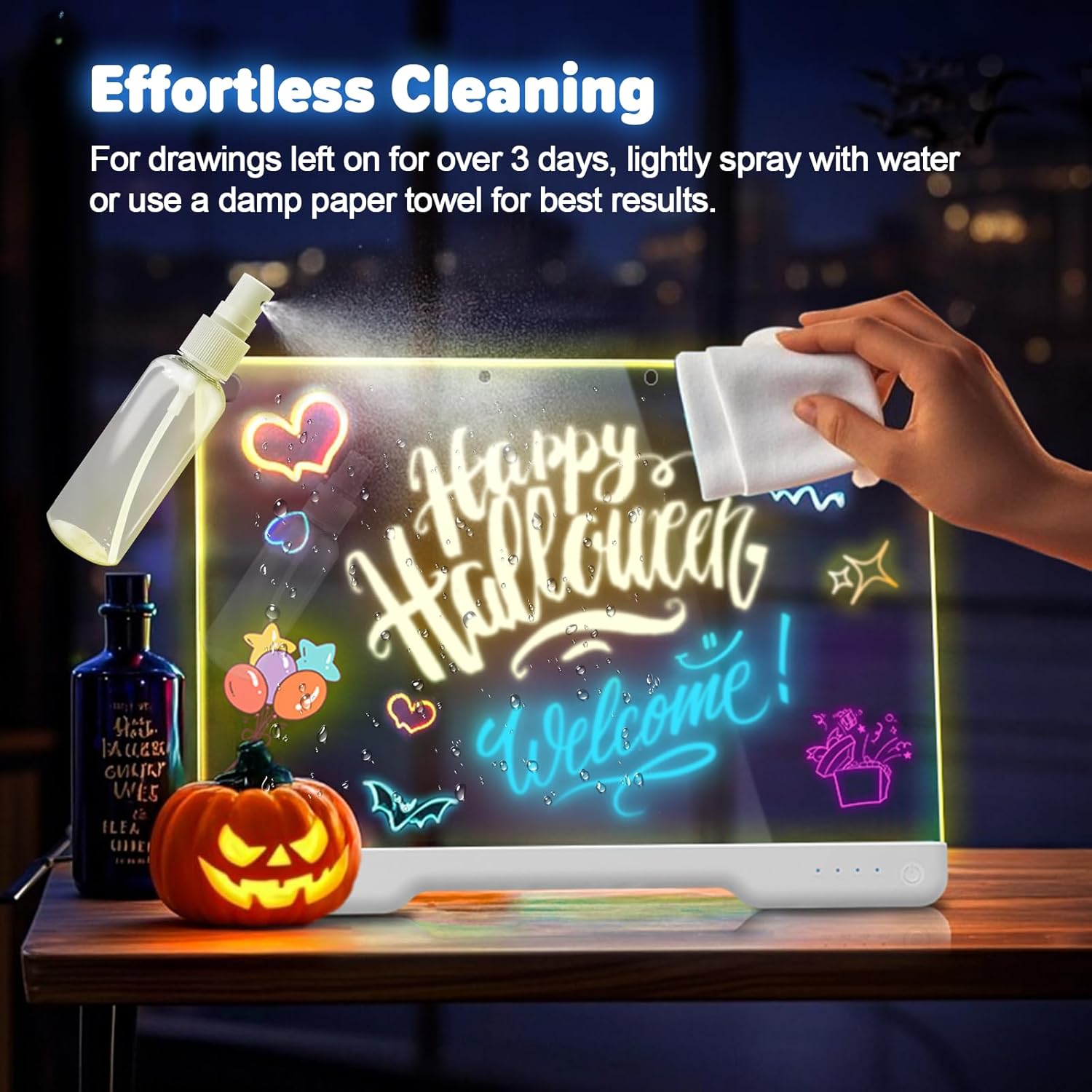 Geokay 16-Inch Rechargeable Doodle Glow LED Note Board - 7-Color Light Modes - With Built-In Stand - Perfect For Kids