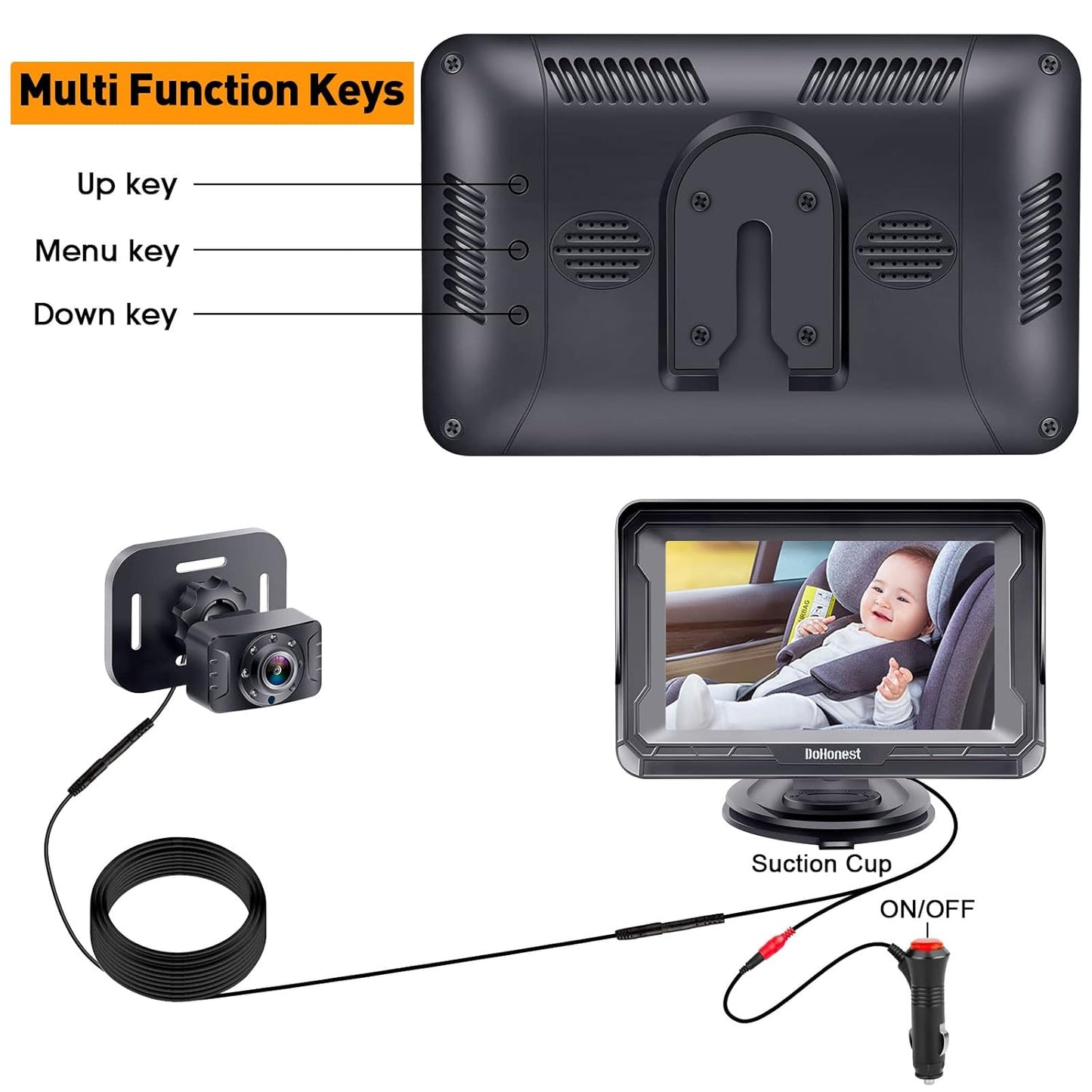 DoHonest Baby Car Camera HD 1080P - Rear-Facing Car Baby Monitor - Anti-Glare Display - Adds Safety for Kids & Infants
