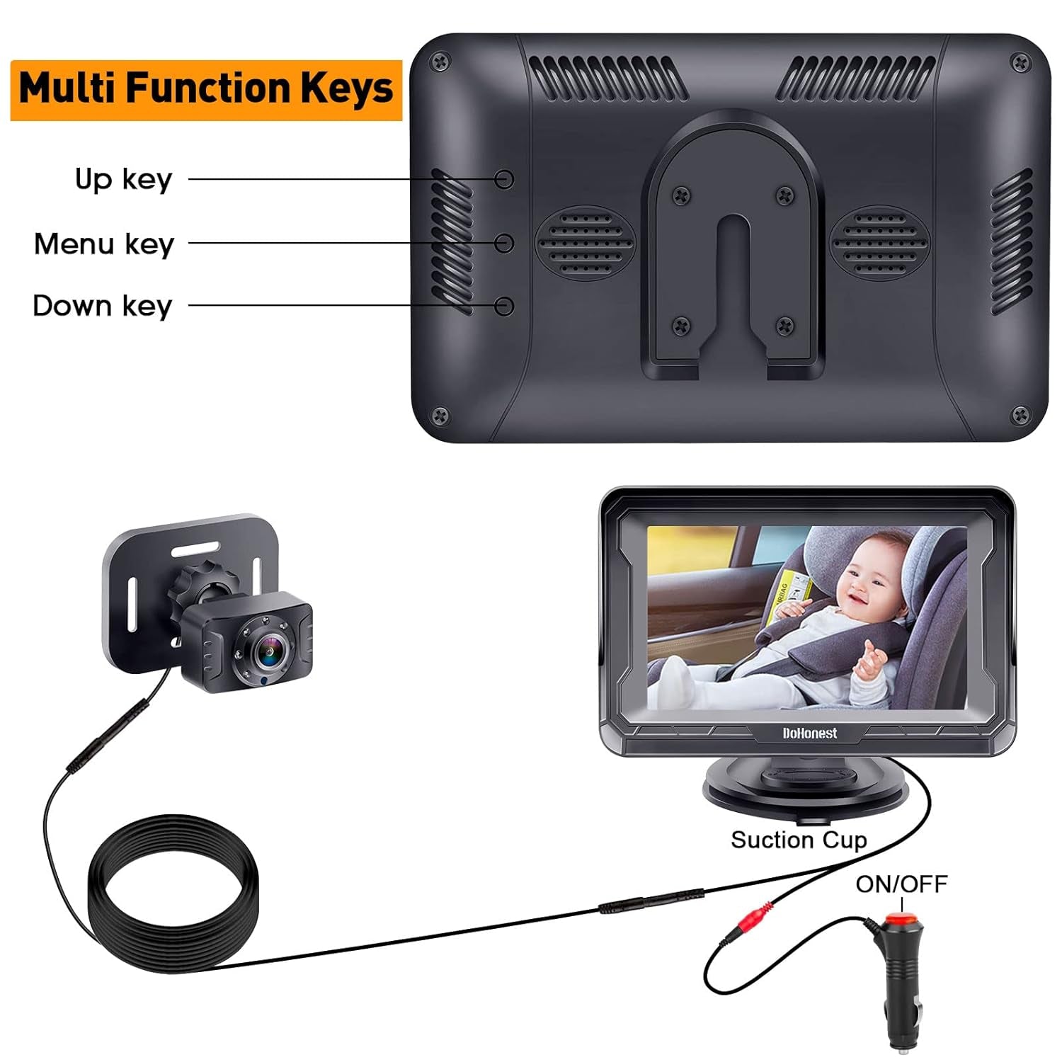 DoHonest Baby Car Camera HD 1080P - Rear-Facing Car Baby Monitor - Anti-Glare Display - Adds Safety for Kids & Infants