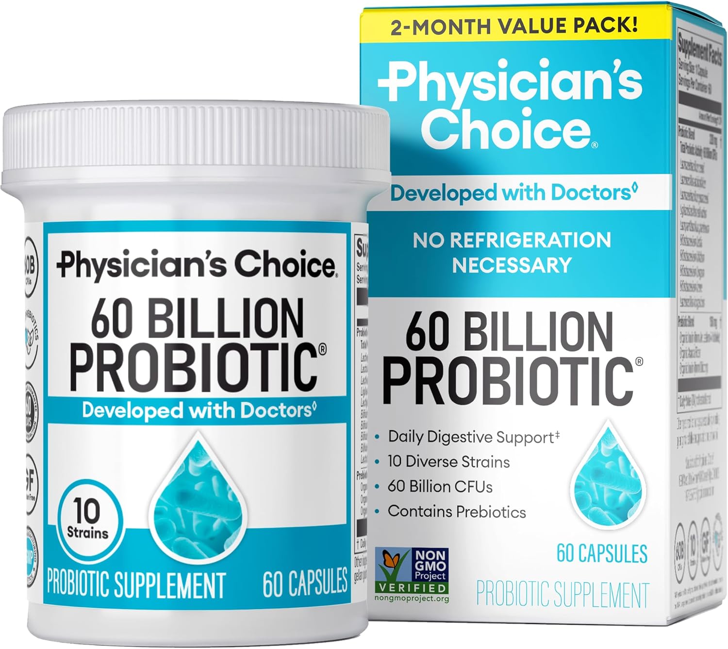 Physician's Choice Probiotics 60 Billion CFU - 10 Strains + Organic Prebiotics - Immune, Digestive & Gut Health - Supports Constipation, Diarrhea, Gas & Bloating